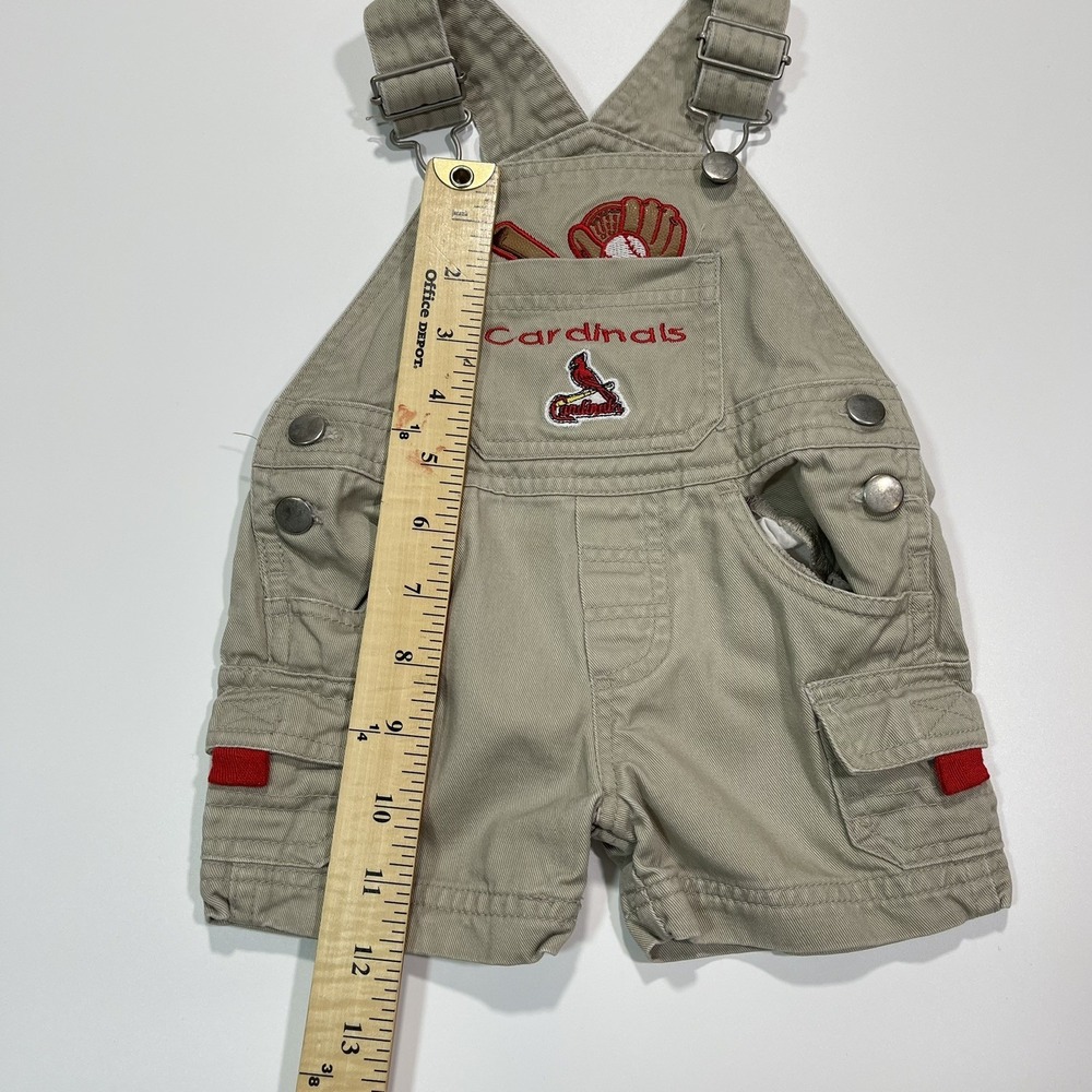 Vintage Cardinals MLB Embroidered Cargo Khaki Baby Toddler Overalls 3/6 Months - Picture 6 of 6